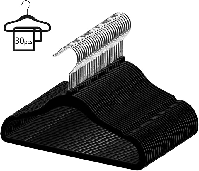 Kids Velvet Hangers, Velvet Baby Hangers Kids Felt Hangers Toddler Velvet Hangers (Black 30Pack)