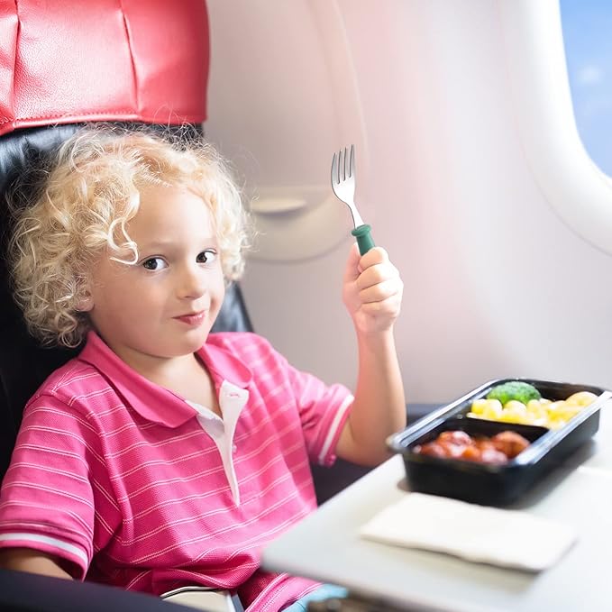 Pimoys 6 Pieces Toddler Utensils Stainless Steel Baby Forks and Spoons Set Kids Silverware Children's Flatware Metal Cutlery Set with Round Handle, 3 x Cute Forks,3 x Children Spoons