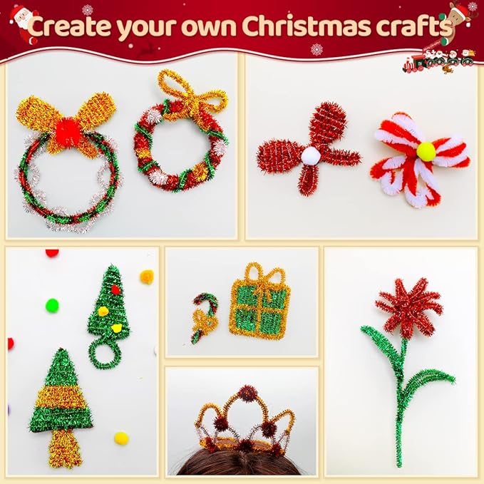 Praisebank Pipe Cleaners for Crafts (200pcs in Silver Glitter), Glitter Pipe Cleaners, 12 inch Long Pipe Cleaners, Christmas Pipe Cleaners.