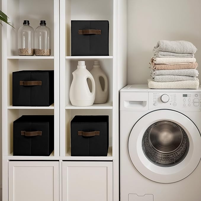 Cupic Cupid Storage Bins Closet, Fabric Closet Organizers and Storage, 4-Pack Baskets for Organizing, Large Storage Boxes with Handles for Clothes and Toys, Black