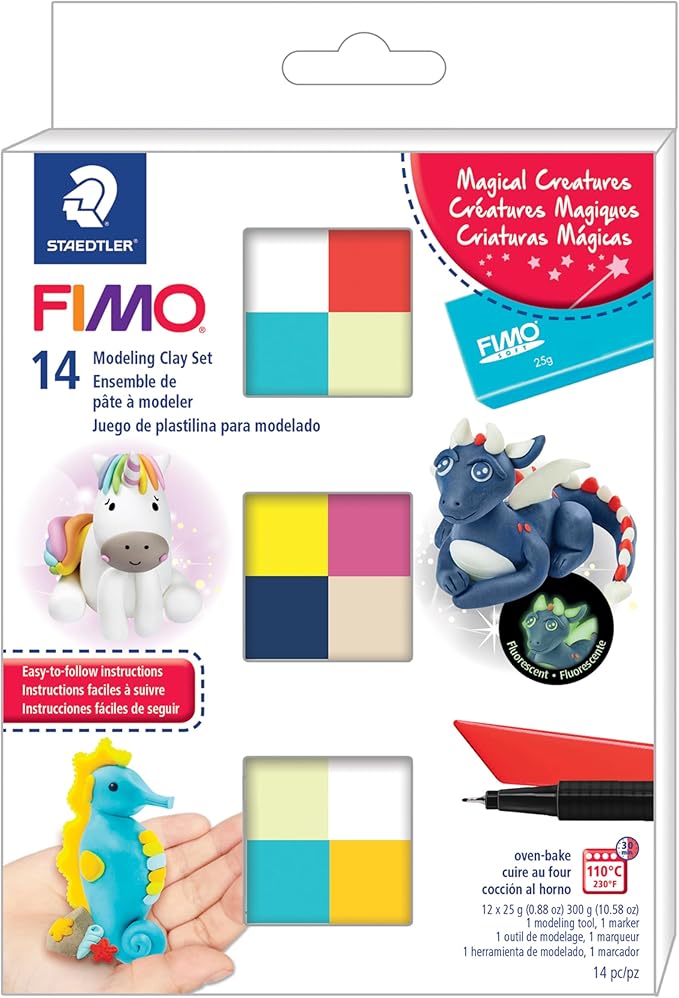 Staedtler FIMO Soft Polymer Clay - Oven Bake Clay for Jewelry, Sculpting, Crafting, 12 Assorted Colors, Magical Creatures Colors, 8023 C14-M