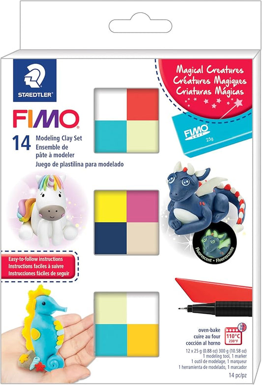 Staedtler FIMO Soft Polymer Clay - Oven Bake Clay for Jewelry, Sculpting, Crafting, 12 Assorted Colors, Magical Creatures Colors, 8023 C14-M