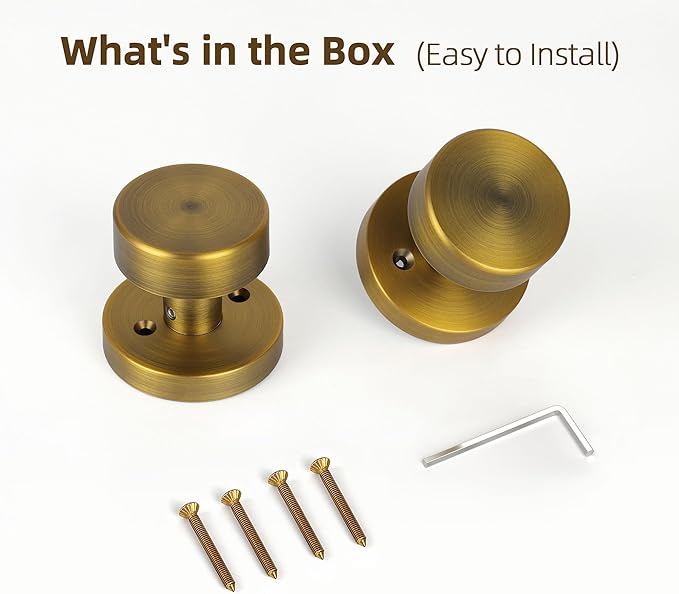 4 Pack Antique Brass Dummy Door Knobs Interior, Old Style Round Door Knob Antique Door Handle for Pantry Closet Bifold Door Knob