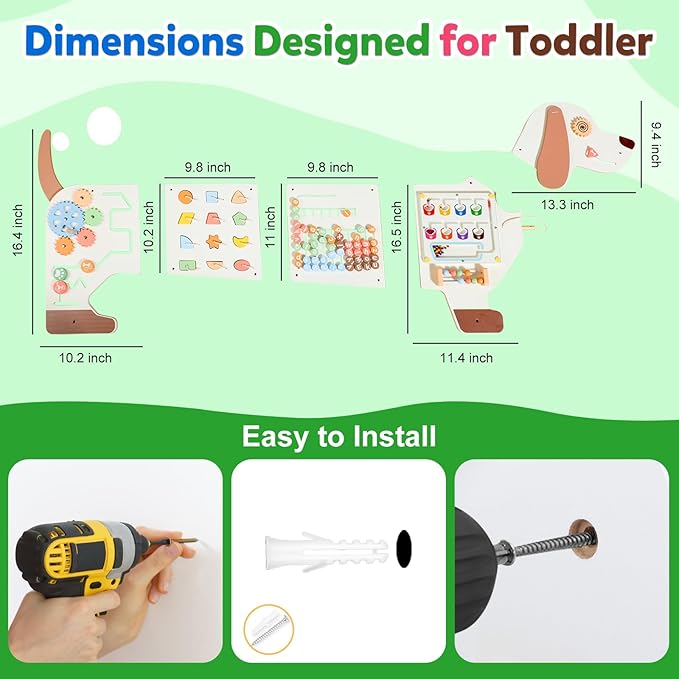 Sensory Board Toys for Kids: Montessori Interactive Educational Panels for Motor Skills - Activity Wall Furniture for Classrooms Daycares Playrooms - Dog Wall Toys for Autism