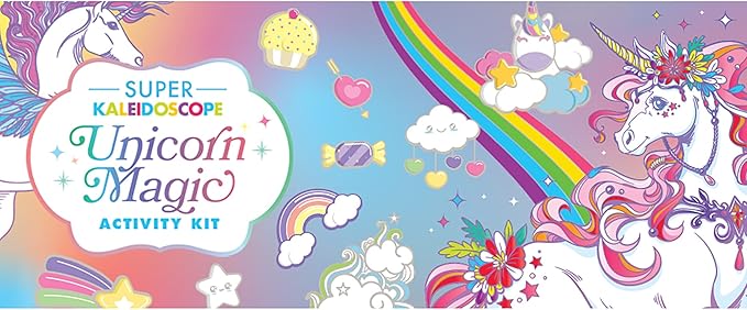 Hinkler Super Kaleidoscope - Unicorn Magic Activity Kit - Fantasy Themed Coloring Book with Glitter Stationery and Stickers - Unicorn Keyring - Arts and Craft Kits for Kids Aged 6 to 8