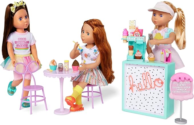 Glitter Girls – Ice Cream Set – Accessories for 14-inch Dolls – Soft-Serve Machine, Cones, Syrup – Menu Stand & Ticket Dispenser – 3 Years + – GG Soft Serve Ice Cream Playset