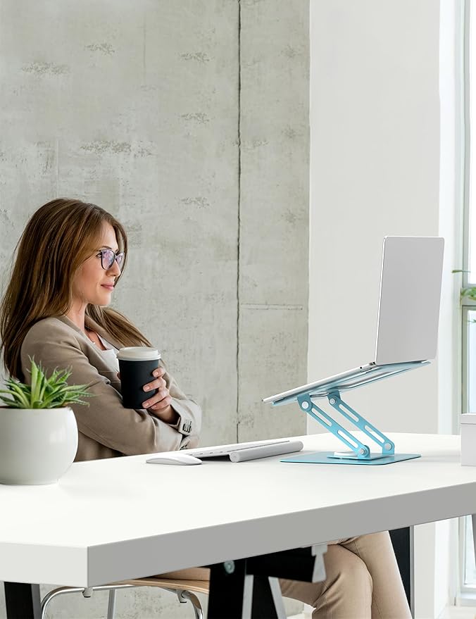 ALASHI Laptop Stand for Desk with 360° Rotating Base, Multi-Angle Adjustable Laptop Stands, Foldable Laptop Riser Compatible with 10 to 15.6 Inches PC Computer, Blue