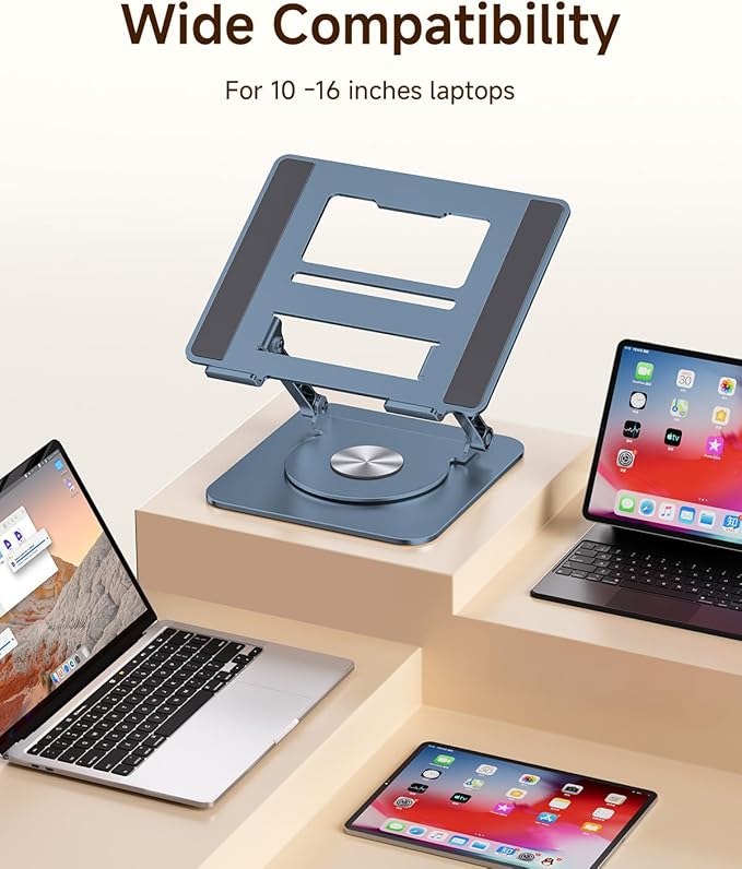 MCHOSE Laptop Stand for Desk, Ergonomic Laptop Riser with 360° Rotating Base, Foldable Notebook Computer Holder Stand Compatible with MacBook Air Pro, Dell XPS, More 10-15" Laptops, Navy