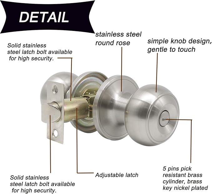 Probrico 8 Pack Interior Privacy Door Knobs Keyless Door Lock Lockset Round Doorknobs in Satin Nickel Door Locks for Bedrooms and Bathrooms Adjustable Latch Backset