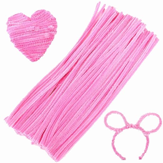 100Pcs Pipe Cleaners Chenille Stem,Pipe Cleaner Crafts,Craft Supplies Bulk for DIY Arts Crafts Project,6 mm x 12 Inch (Pink)