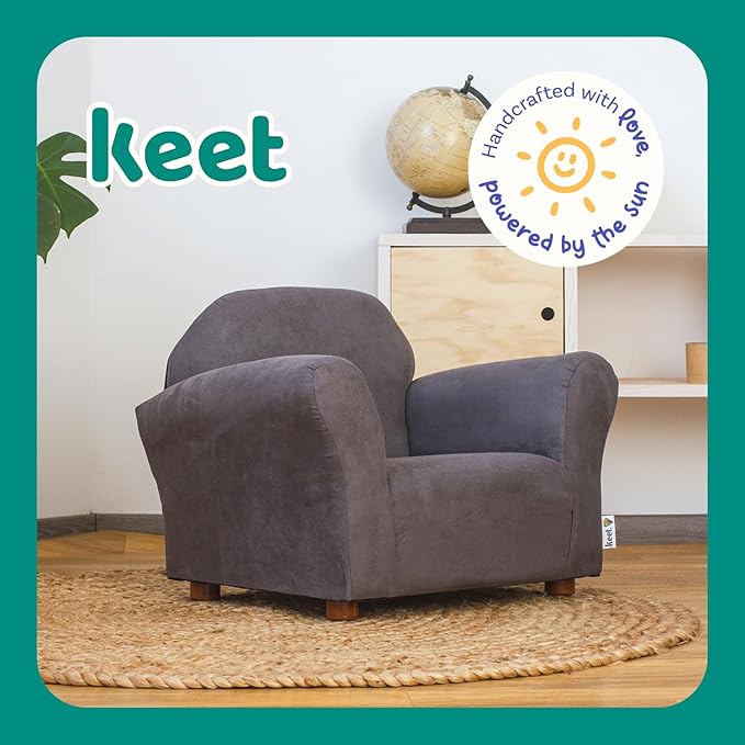 Keet, Roundy Child Size Chair, Microsuede, Comfortable and Durable Kids Chair, Toddler Couch Easy to Coordinate, Toddler Sofa Couch for Girls and Boys, Kids Couch Chair, Ages 2-5 Years, Charcoal