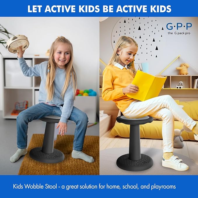 Gpack-pro Kids Wobble Stool – Improves Focus Attention – Non-Slip Base - Wiggle Chair Active Flexible Seating for Preschool Kindergarten Elementary School 17.7-Inch High (Black)
