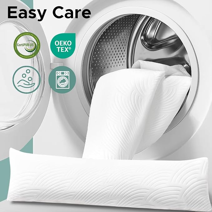 Body Pillow, Memory Foam Body Pillows for Adults Sleeping, Long Pillow for Sleeping with Removable Cover and Adjustable Filling for Side Sleeper & Pregnancy, 41x10 Inch, White