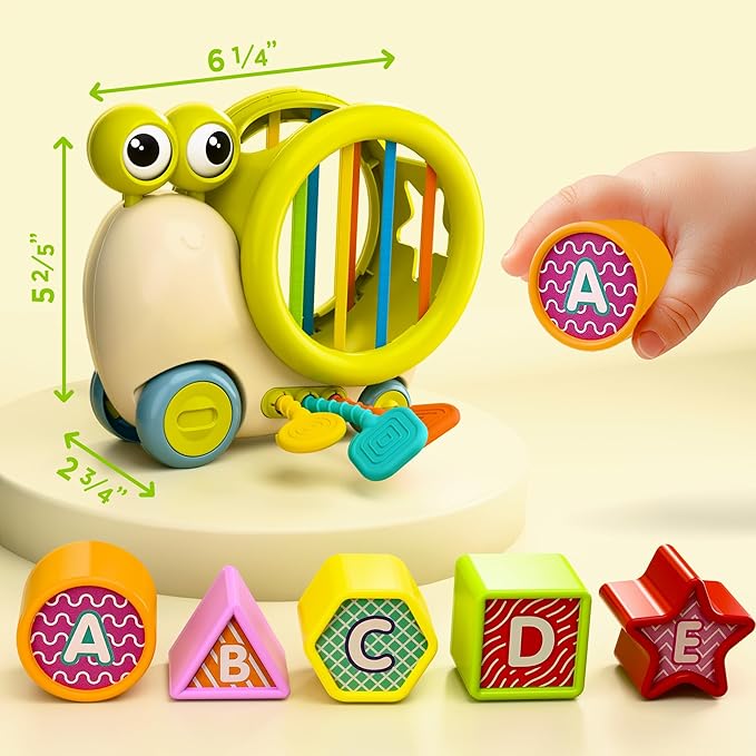 iPlay, iLearn Baby Snail Activity Cube, Toddler Montessori Toys for 1 Year Old, Infant Sensory Toy W/Shape Sorter Pull String for 6-9 12-18 Month, Developmental Birthday Gifts Boys Girls Age 2 3 Yr