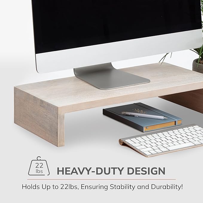 Anji Mountain Wooden Monitor Stand - Elegant Monitor Riser,Perfect Monitor Stand for Desk Organization, Durable Wood Construction monitor stands,Enhances Ergonomics and Workspace Efficiency,White Wash