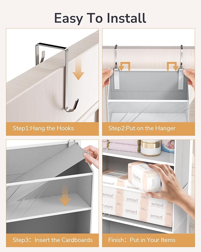 ULG Clear Over The Door Organizer 5-Tier Hanging Storage with 4 Side Pockets,Back of Door Organizer for Pantry, Bathroom, Nursery, Light Grey