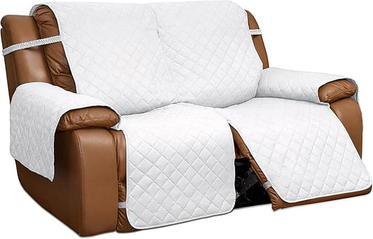 Easy-Going Loveseat Recliner Cover, Reversible Couch Cover for Double Recliner, Split Sofa Cover for Each Seat, Furniture Protector with Elastic Straps for Kids, Dogs, Pets(2 Seater, White/White)