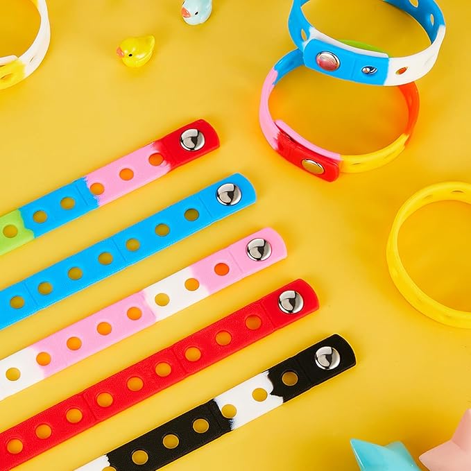 Aoriher 60 Pcs Silicone Charm Bracelet 7 Inch Charm Bracelet Christmas Stocking Stuffers for Kids Adjustable Silicone Wristbands Bulk for Party Supplies Gift(Multicolored)