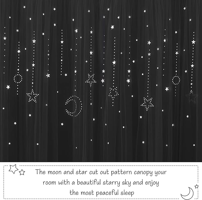 NICETOWN 84 inch Length Star and Moon Hollow-Out Window Curtains for Christams Gift/Kids Room, White Voile Overlay with Blackout Curtains for Nursery (Greyish White, 52" W per Panel, 2 Panels)