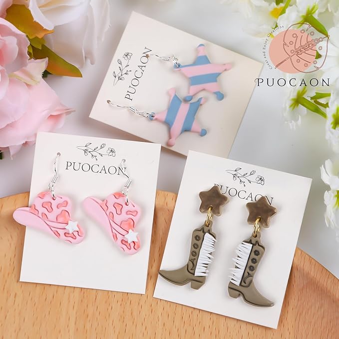 Puocaon Cowgirl Polymer Clay Cutters - 6 Pcs Clay Cutters for Polymer Clay Jewelry, Spot Cowboy Hat Shape Polymer Clay Earring Cutters, Star Clay Jewelry Cutters, Desert Boot Clay Cutters Set