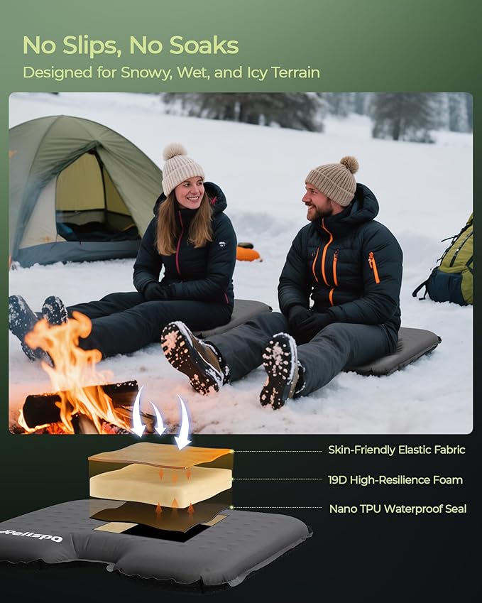 Self-Inflating Stadium Seat Cushion, Waterproof & Lightweight Inflatable Seat Cushion for Airplane Seat Travel Bleacher Camping, High Density Foam Blow up Sitting Pad for Backpacking