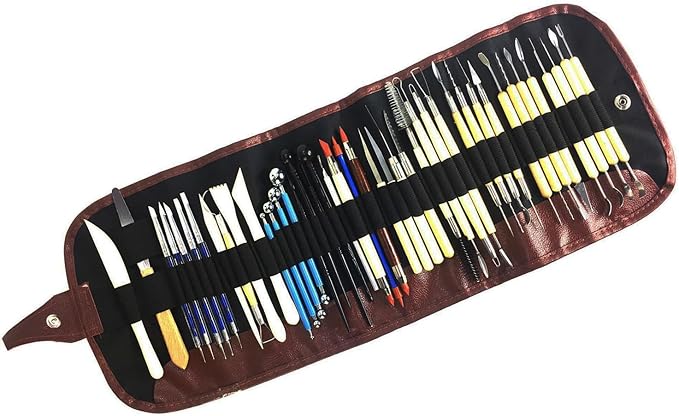 S & E TEACHER'S EDITION 43 Pcs Pottery & Clay Sculpting Tools, Double Sided Ceramic Clay Carving Tool Set with Carrying Case Bag, Pottery Modeling Smoothing
