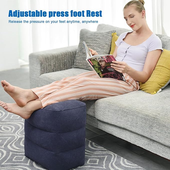 Inflatable Foot Rest for Air Travel,Airplane Travel Foot Rest Adjustable Height,Car/Airplane,Footrest Pillow with Pump for Office,Airplane,Train,Cars,Home