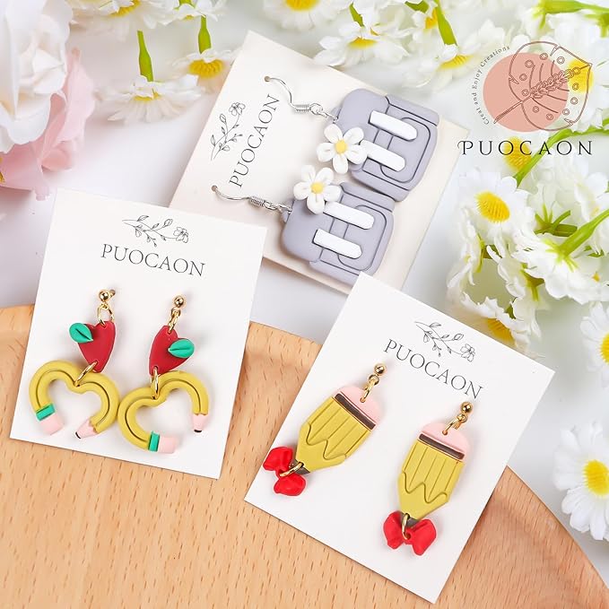 Puocaon School Polymer Clay Cutters - 10 Pcs Books Polymer Clay Cutters for Jewelry, School Bag Crayon Pencil Clay Cutters for Earrings Making, Apple Atom Clay Jewelry Cutters Set Clay Earrings Making