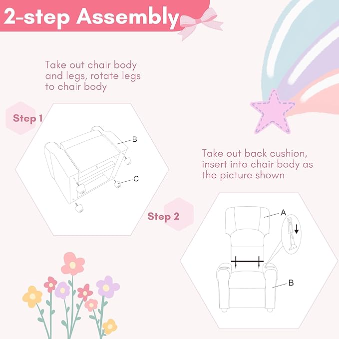 JC HOME Candy Kids Reclining Chair Leather Recliner Sofa Toddler Youth Children Child Ages 1-6