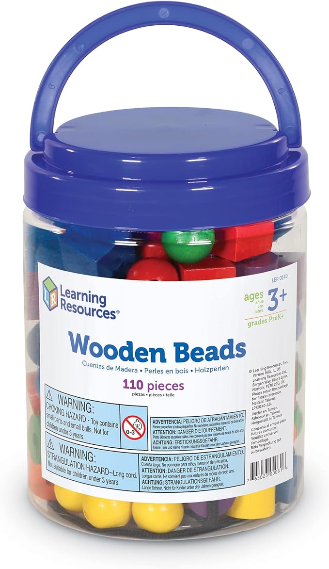 Learning Resources Beads in a Bucket, Set of 110, Ages 3+, Lacing Beads, Fine Motor Skills,Back to School Supplies,Teacher Supplies for Classroom
