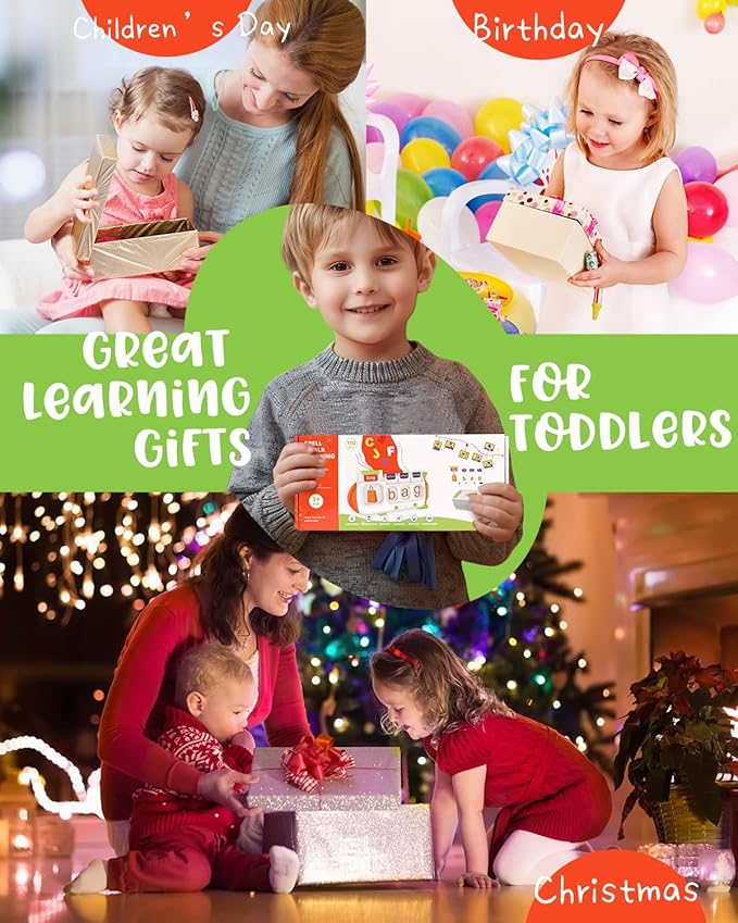 CVC Talking Flash Cards for Toddlers Speak and Spell 107 Words, Montessori ABC Alphabet Learning Toys for Kids Ages 4-8 1 2 3 4 5 6 Year Old, Speech Therapy Sensory Toys for Autism Children Christmas