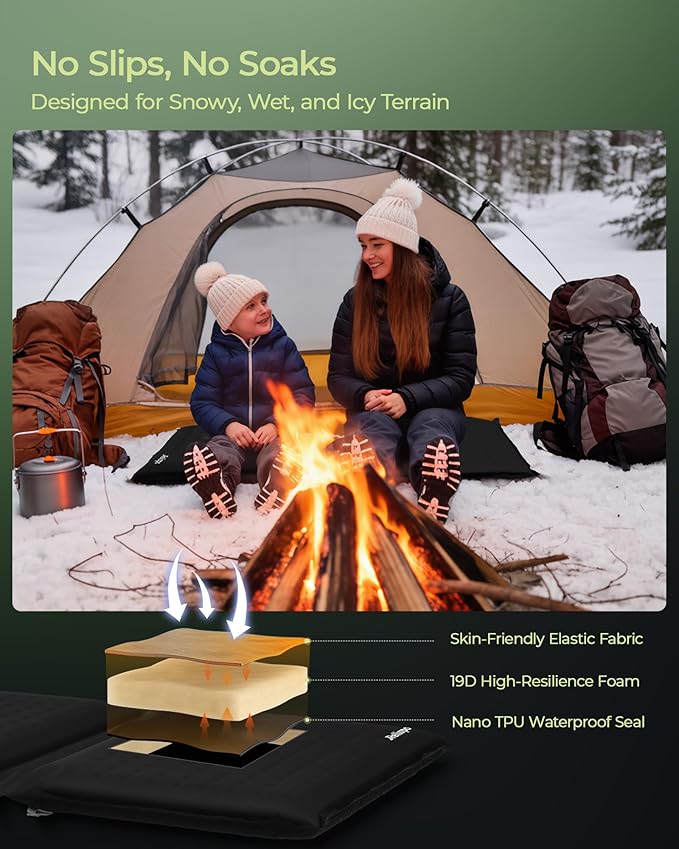 Self-Inflating Stadium Seat Cushion, Waterproof & Lightweight Inflatable Seat Cushion for Airplane Seat Travel Bleacher Camping, High Density Foam Blow up Sitting Pad for Backpacking