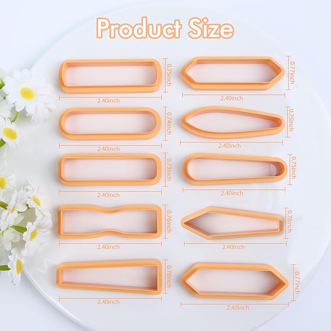 Puocaon Long Dangle Clay Cutters - 10 Pcs Clay Cutters for Polymer Clay Jewelry, Basic Oval Clay Cutters for Hair Clip Barrettes Making, 3D Print Rectangle Polymer Clay Earring Cutters