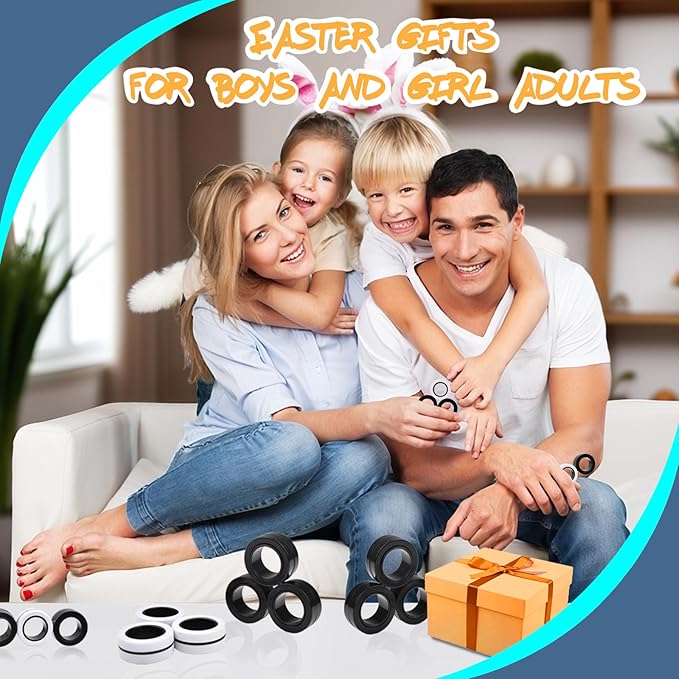 Cevioce 6 Pcs Magnetic Rings Fidget Toys for Teens,Adults & Kids Easter Basket Stuffers for Boys Girls ADHD Autism Anxiety,Coolest Finger Spinner Pack Gifts for 8 9 10 11 12+ Year Old Valentine's Day
