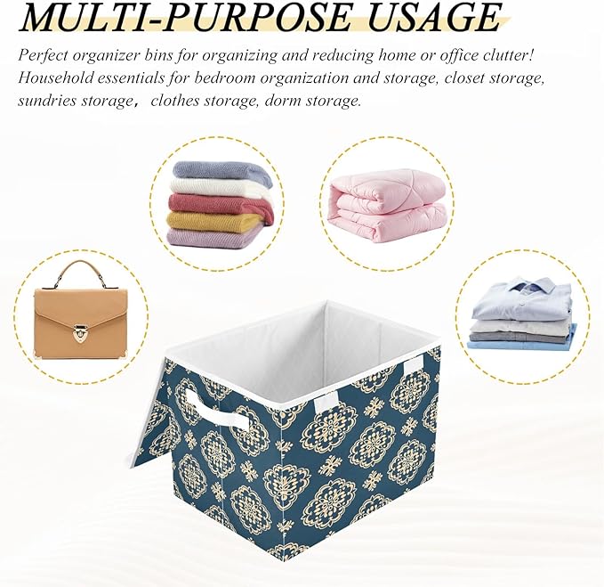 senya Large Storage Bins with Linen Collapsible Foldable Storage Cubes Fabric Closet Organizer Containers box with Flip-Top Lid for Home Bedroom Office 16.7 x 12.6 x 11.8in (Pattern Flower)