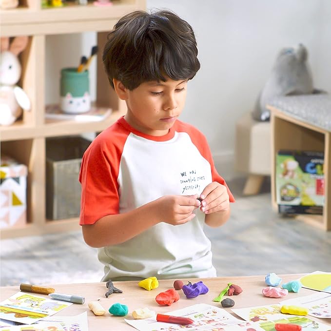 Arteza Kids Air Dry Clay, 42 Bars, Safari Stage Modeling Clay Kit, 14 Mini-Stages, 14 Googly Eyes, 3 Glitter Glues, 1 Craft Tool, 7 Instruction Sheets, Craft Supplies for Learning and Developing