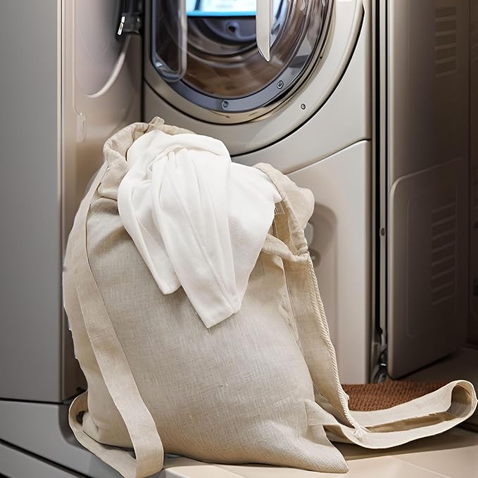 HSOFTIFY 100% Pure Linen Travel Backpack Laundry Bags with Shoulder Straps 20x24in-Washable Drawstring Hanging Laundry Hamper Rxtra Large Portable Cloth Laundry Bag for Dorm College Military Gym-Linen