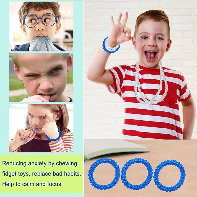 Sensory Chew Toys for Autistic Children, 16 Pack Chewy Necklace Sensory Chew Bracelets with Autism ADHD SPD, Oral Stimulation for Kids Sensory Teething Toys Reduce Biting Fidgeting for Toddlers Chewer