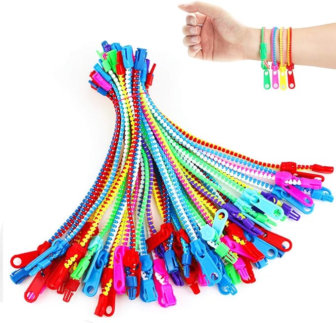 50 PCS Friendship Fidget Zipper Bracelet, 7.67 Inch Neon Colors Sensory Bracelet Bulk Set, Party Toys for Birthday, Christmas Goodie Bags, Small Prizes