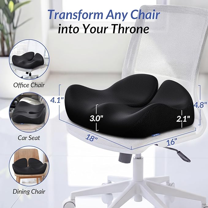 ZIKEE Pioneering Seat Cushion with Gel for Sitting without Stuffiness, Ergonomic Memory Foam Office Chair Cushion for Sciatica, Back, Tailbone Pain Relief, Anti-Slip Car Seat Cushion, Breathable Cover