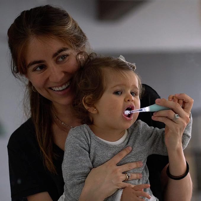 Papablic Toddler Sonic Electric Toothbrush for Ages 1-3 Years, Baby Electric Toothbrush with Cute Dino Cover and Smart LED Timer, 2 Brush Heads (Debby)