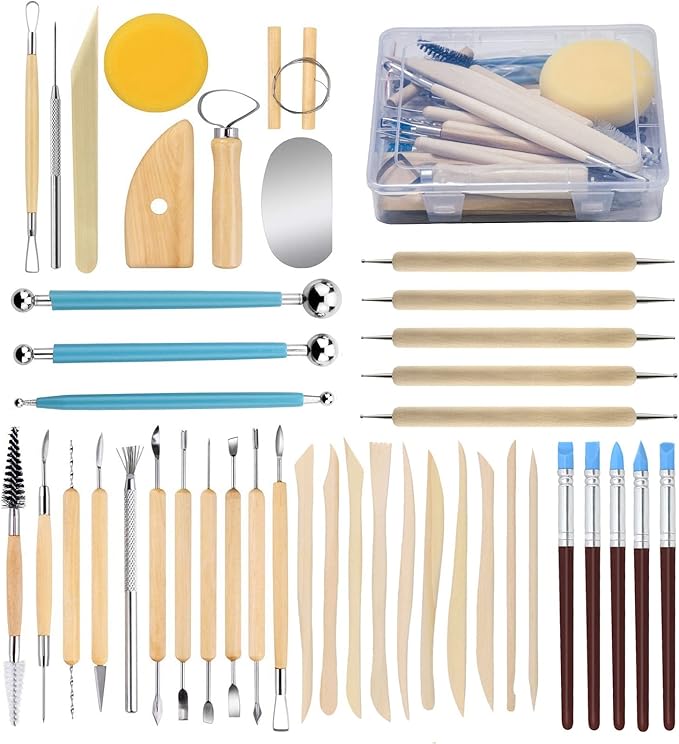 Pottery Tools,42Pcs Clay Sculpting Tools Kits with Plastic Box for Ceramic Carving Polymer Modeling