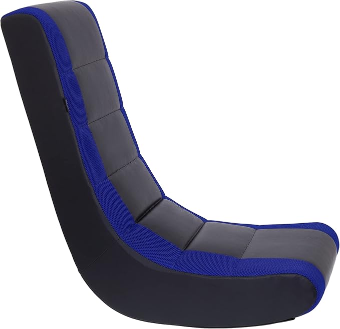 The Crew Furniture Classic Video Rocker Floor Gaming Chair, Kids and Teens, Racing Stripe PU Faux Leather & Polyester Mesh, Black/Blue
