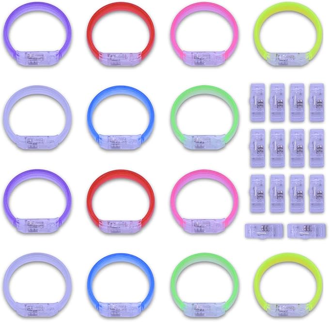 14pcs Glow Bracelets with 14pcs Spare Batteries Glow in The Dark Bracelets Toys for Party Favors