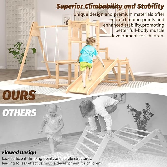 Indoor Playground, Jungle Gym, Wooden Montessori Climber Playset With Slide, Swing for Toddlers, Toddler Climbing Toys Indoor, Special Wooden Structure Indoor Playset, Baby Climbing Toys Indoor