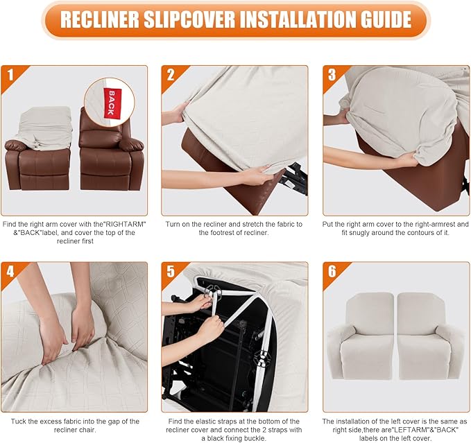 VANSOFY Recliner Cover, 2-Pieces Stretch Reclining Couch Cover with Pockets Loveseat Sofa Slipcovers Soft Washable Furniture Protector for Dogs Cats(Off White)