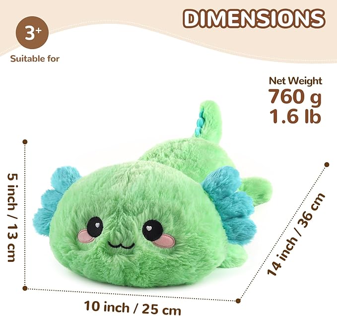 Cuckool Mint Axolotl Stuffed Animals, Microwavable Stuffed Animals Heating Pad for Cramps, Pain Stress Relief, Heatable & Coolable Lavender Scented Plush Toys for Anxiety, Women & Kids Bedtime