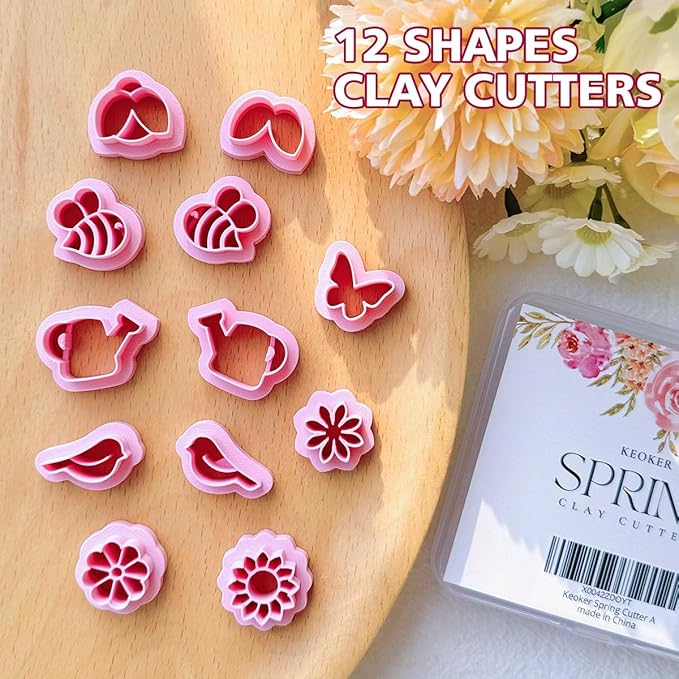 Keoker Spring Clay Cutters,12 Spring Polymer Clay Cutters, Flower Clay Cutters, Spring Clay Cutters for Polymer Clay Jewelry, (A)