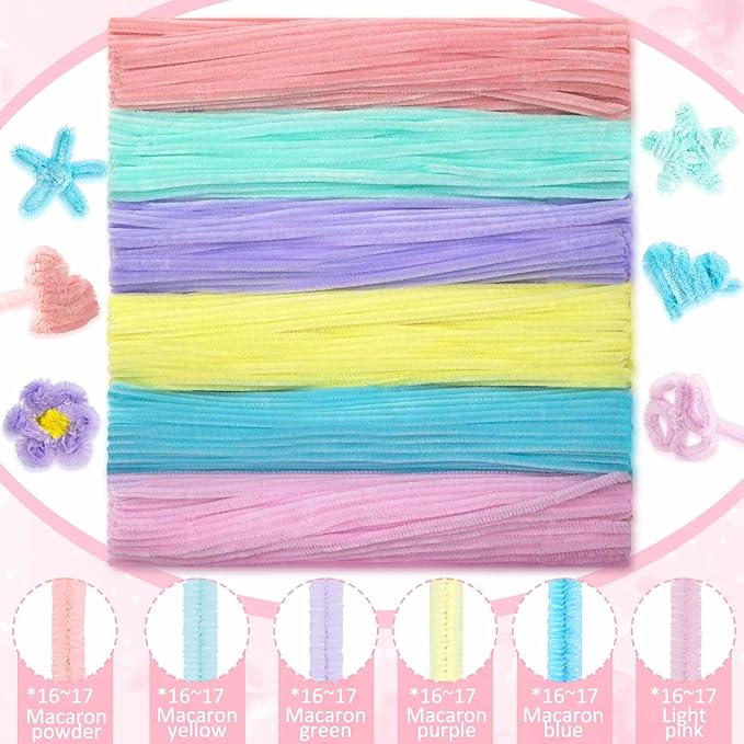 Peryiter 500 Pieces Pipe Cleaners Chenille Stems 12 Inch Craft Supplies Bulk for DIY Art and Craft Projects Creative Gift Wrapping Party Decorations(Macaron,12 Inch)