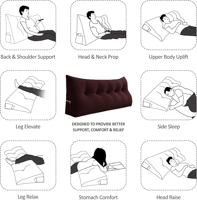 Headboard Wedge Pillow Large Bolster Reading Pillows for Sitting in Bed Adult,Velvet Triangular Cushion Backrest Lumbar Back Support Upholstered Daybed Sit Up Book Pillows(Dark Burgundy,Twin)
